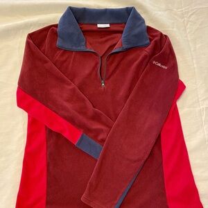 Columbia Women's L Fleece 1/4 Zip Pullover Lightweight Burgundy Red Blue